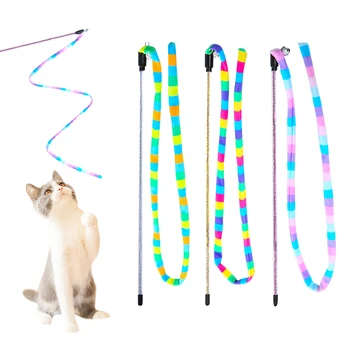 3 бр., практичен подарък, плюшена играчка-пръчка за котки рейнбоу цвят, Силен коте с камбана, Аксесоари за тренировки, за Домашно преносим