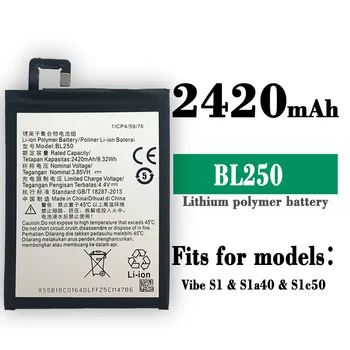 BL250 Оригинален Висококачествен Взаимозаменяеми Батерия за LENOVO Vibe S1 Sla40 Slc50 BL-250 2420 ма, вграден в мобилен телефон, Нови батерии