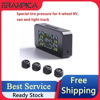 Eranpica Безжична Аларма Слънчева/USB ГУМИТЕ За превозни средства, Система за контрол на налягането в гумите Външна/Вътрешна За 4-колесни камион RV Van