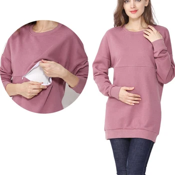 Hoody за бременни и кърмещи от 100% памук, зимни дрехи за бременни, тениска, потник за кърмене, пуловер с качулка за бременни жени