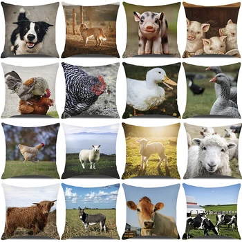 Калъф за възглавници с животни 18x18 см, калъфка за възглавница с принтом крави, овце, Магаре, прасе, калъф за възглавница с шарките на фермерска къща, калъф за възглавница за домашен декор