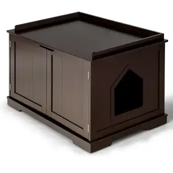 Котешката приставной маса, пейка за съхранение в банята, дървена кутия, къщичка за домашен любимец, кафяво