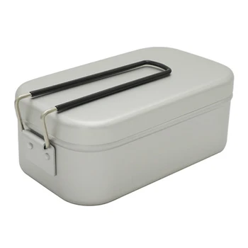 Кутия за къмпинг Bento от калай и алуминиева сплав, контейнер за обяд за къмпинг със сгъваема дръжка за нощуване на открито, разходки и пътувания