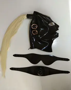 Латексова маска с сенки за очи и уста с кляпом с перуки латексный качулка по индивидуална заявка