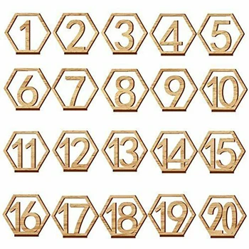 1-20 Номера на дървени сватбени маси Шестиугольной форма с поставка за кейтеринга