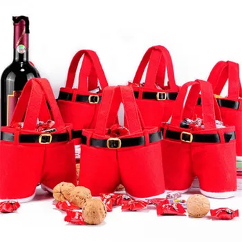 1 бр. подарък пакети за бонбони, държач за бутилки вино, Дядо Коледа, панталони подтяжках, декор за панталони, коледни подаръчни торбички