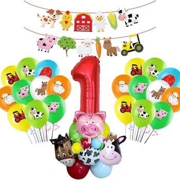 1 компл. Кула от Балони за селскостопански животни с Цифров Картонена Кутия от балони за Крави/Прасета/Овце за Деца, Украса за Рожден Ден на селскостопански животни