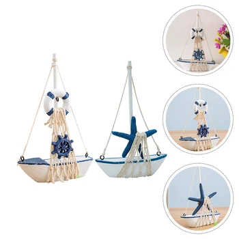 2 предмета, мини-модел парусника, дървени изделия, Домашен декор, Ветроходни Миниатюрни играчки, Морски дизайн, Плаж