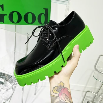 2023, Модни мъжки обувки Мартенс от естествена кожа, тенденция обувки за любителите на масивни обувки, Пролетно дизайнерски обувки на платформа с шнур и дебела подметка