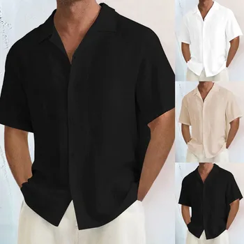 2023, Мъжки Нова лятна жилетка, риза с къс ръкав, Модни дрехи, Мека дишаща памучен ежедневни облекла голям размер XXXL