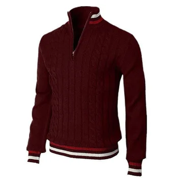 2023 Мъжки Пуловер с шарени шевове, Поло с цип, пуловер, кабелна тел