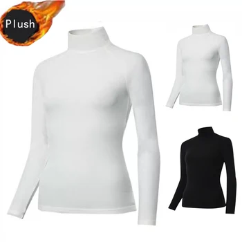 2023 Облекло за голф Есенно-зимни Дамски плюшен риза с дъното, Еластична спортна топла риза, облегающая риза със защита от търкалянето