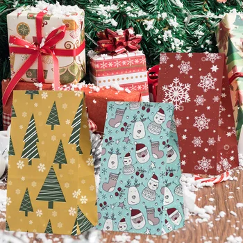 24 бр./опаковане. Нов Коледен подарък опаковка Крафт хартиена торба Опаковка за печене в Хартия пакет Украшение Чанта Навидад Коледни Коледни аксесоари