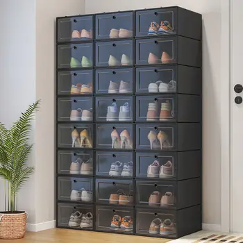 3 бр. кутия за съхранение на обувки, Прозрачни Организаторите за обувки, Сгъваема Пылезащитная кутия, Штабелируемая Комбинирана чанта за играчки, Шкаф за съхранение на обувки