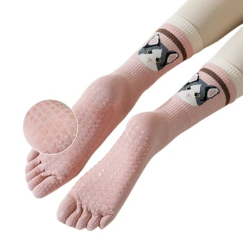 3 чифта спортни чорапи със средна дължина, с пет пръста за йога, женски нескользящие, абсорбиращи потта чорапи за пилатес
