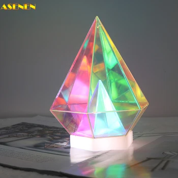 3D Led Пирамида Декор спални Атмосфера на нощна светлина RGB Куб Акрилна Нощно Шкафче Декоративна Настолна Приятелка, Подарък за рожден Ден