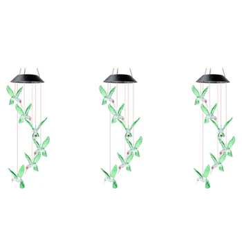 3X LED Слънчев Вятърна Камбанен звън Лампа Птица Вятърна Камбанен звън Лампа Окачен Вятърна Камбанен звън Декоративна Лампа Лампа За Промяна на Цвета на Слънчева Лампа