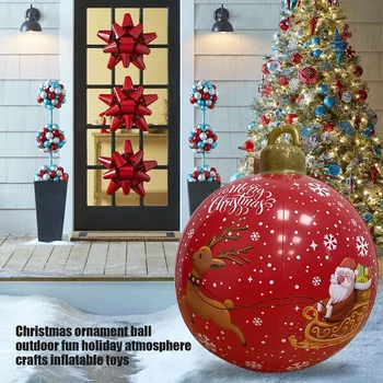 60 см Открит Коледен Надуваем Балон, Украсена с PVC Гигантски Големи Топки, Играчки топка за Коледната елха, Без светлина,