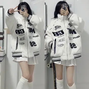 Harajuku, Нова мода състезателна дрехи, Палто с имитация на кожа заек, Женски Свободни зимни двойки, Плюшен Удебелена дамско яке в готик стил Y2k