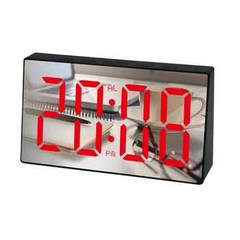 Led Огледален alarm clock, цифрови настолни часовници с повторение, показване на светлата част на време, температура, часовник за украса на дома