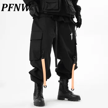 PFNW Тежка промишленост, Есенни Нови модни маркови Панталони-карго с функционално каишка, Мъжки панталони, Дамски Свободни панталони за работно облекло 12Z4118