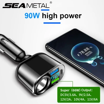 SEAMETAL 66 W QC3.0 PD Зарядно Устройство за Бързо Зареждане на 4 Порта 12-24 В Запалката на Автомобилния USBC Зарядно за iPhone Huawei, Xiaomi