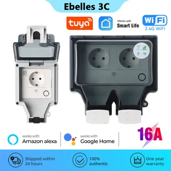 Sasha Wifi Smart Plug EU Стенни електрически контакти Ip66 водоустойчив Външен адаптер за захранване с капак Voice за Алекса Google