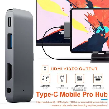 USB-хъб за Type C A HDMI 3,5 Аудио Порт за слушалки, Кабел ивица, която може да бъде увеличена докинг станция за iPad Pro 2018, захранващ Адаптер