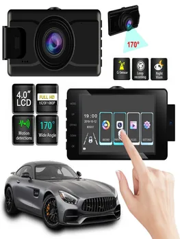 Автомобилен видеорекордер с 3 обективи, Dvr с регистратор, G-сензор, IPS, 1080P HD, предната и задната камера, сензорен екран, 4-инчов автомобилна камера с регистратор