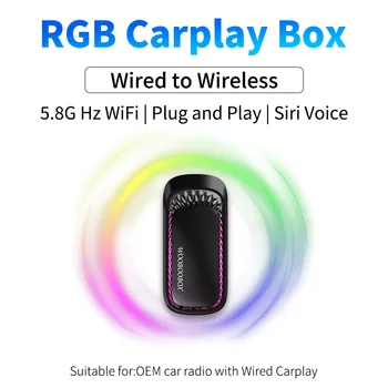 Безжичен адаптер RGB Carplay Mini Smart Carplay AI Box за Apple Car OEM Wired Car To Play Wireless USB Dongle Щепсела и да играе.