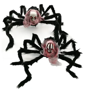 Бижу във формата на паяк на Хелоуин, виртуален реалистичен космат паяк, украса за Хелоуин с главата си призрак, страшен паяк, реквизит, Декорация