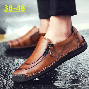 Бийн Shoes/Обувки ръчна изработка от естествена кожа Със Странични Ципове Голям Размер, Онлайн Магазин за известни Личности, За Мъжки Бизнес кожени обувки