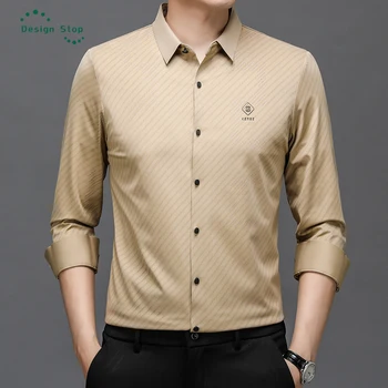 Брандираната Мъжка риза райе с дълъг ръкав, Мъжки Модни и ежедневни риза, върхове
