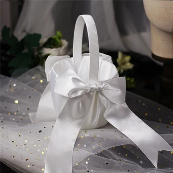Бяла кошница с цветя за момичета, коприна сватбена кошница за булката с цветя/детски ръчни декорации за сватбени церемонии и партита