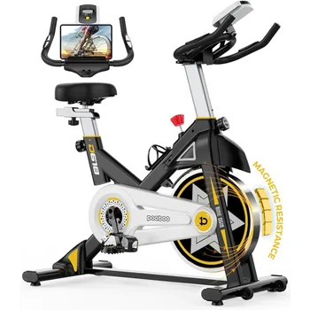 Велоергометър POOBOO, Домашен фитнес зала за упражнения мотори, Мотор с магнитен съпротива за езда на закрито с удобна възглавница на седалката