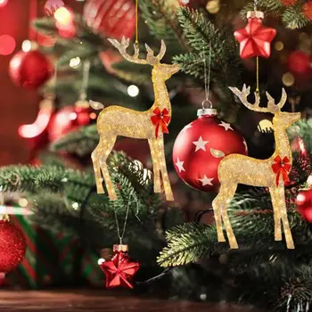 Весел Коледен Орнамент във формата на Елен, Преносими Плоски Акрилни 2D Окачване за настолен декор, Украса за дома, Удобни Огледално украса