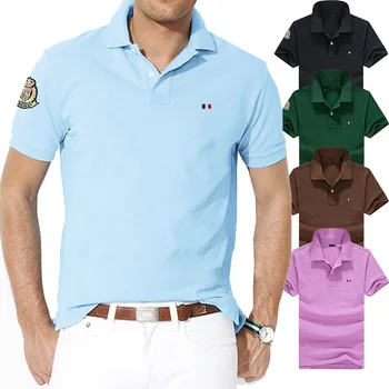 Висококачествена Лятна Мъжка Риза с къси ръкави с Логото на Националното знаме, 100% Памук, Polo Homme с къс ръкав, Мъжки Ежедневни Блузи С Ревери, Тениски