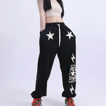 Дамски Ежедневни панталони в стил хип-хоп, градинска дрехи, Спортни панталони за експозиции, Y2k, Корейски, стилни панталони, Реколта спортни панталони със звездите, новост за жени