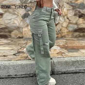 Дамски Елегантни обикновен панталон-карго с множество джобове, Старата Реколта Работни Панталони-карго с висока талия и прави штанинами