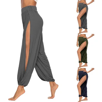 Дамски Панталони за йога с висока цепка за бременни, топли панталони за йога за жени, зимни панталони за йога свободно за намаляване на високи жени
