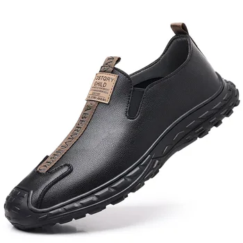 Демисезонные нови дизайнерски лоферы за мъже, модерен бизнес и ежедневни мъжки обувки от волска кожа, Нова дизайнерска однотонная обувки за мъже