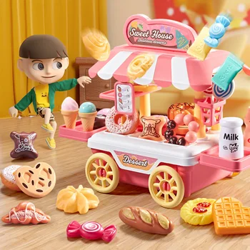Децата имитират павилион нощния пазар С всяка играчка Момиче Имитира камион с Десерт Сладолед Барбекю Бургер Камион с храна, Подаръци Играчки