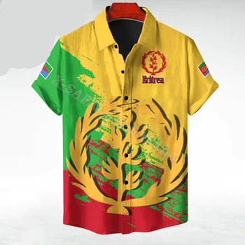 Емблемата на флага на страната Еритрея, 3D печат, Летни почивки, Висококачествени мъжки Хавайска риза, мъжки блузи, Ежедневни блузи с къс ръкав-1