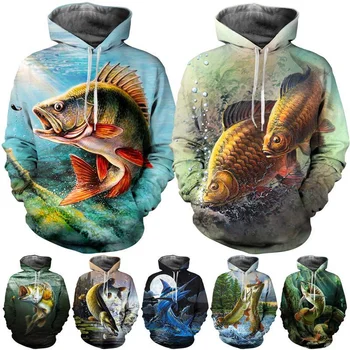 Есен-зима, Нова, готина мъжки hoody с 3D модел на риба, Хоби, Шаран, Унисекс, Модни и Ежедневни забавно персонални hoody в стил хип-хоп