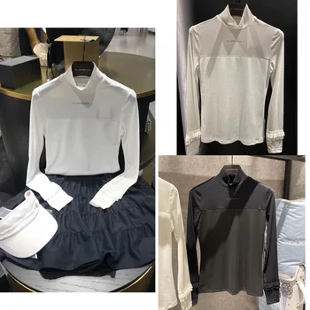 Есенна риза за голф, Пуловер с висока воротом, Тънка долна маншет, Лейси облекло за голф, Дамски корея