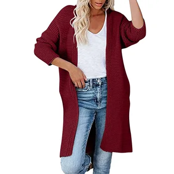 Жена Есенно-зимния монофонични жилетка свободна плетени с качулка и джобове, пуловер, вязаный жилетка Оверсайз, елегантен пуловер, палто