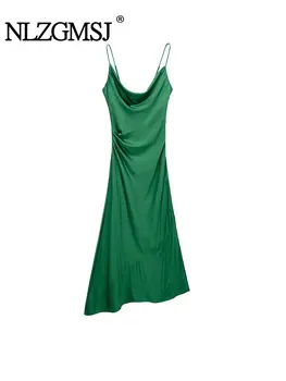 Жена плиссированное рокля midi-прашка Nlzgmsj ТРАФИКА, Секси рокля с отворен гръб 2023, Лятно Елегантна секси вечерна рокля без ръкави