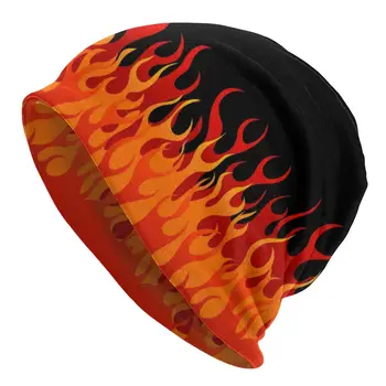 Зимна топла вязаная шапка Унисекс, мъжки шапка с Огнено червени пламъци, Улични Тюбетейки, шапка за възрастни в стил Поп-арт, Ски шапка
