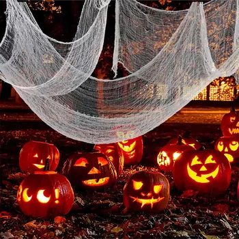 Зловеща плат за декорация за Хелоуин, реквизит за сцена на ужасяващ партита, Къща на ужасите, прозорец, маса, врата, мрежа, е черно-бяла прежда, марля