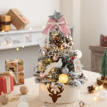 Изкуствена Коледна елха със собствените си ръце с подсветка, Мини Десктоп Коледна украса Коледен подарък, Украшения за дома, Аксесоари за украса на сцени